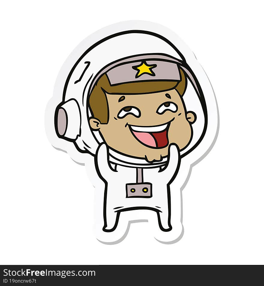 sticker of a cartoon laughing astronaut