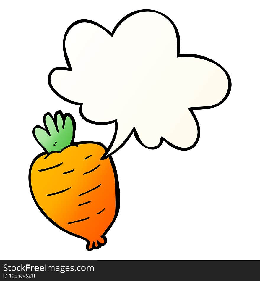 cartoon root vegetable with speech bubble in smooth gradient style