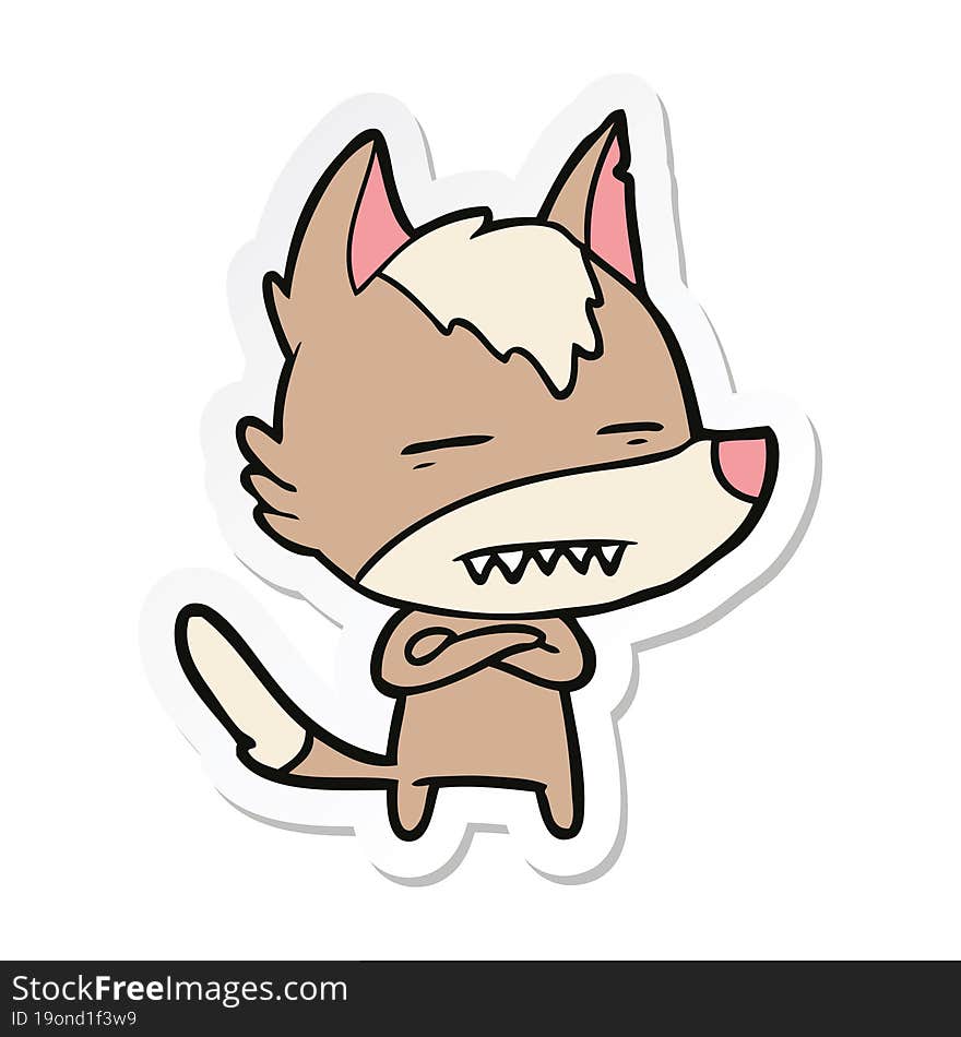 sticker of a cartoon wolf showing teeth