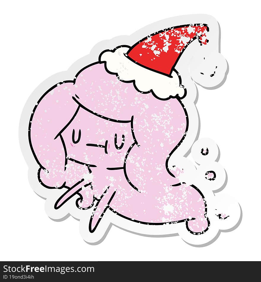 christmas distressed sticker cartoon of kawaii ghost