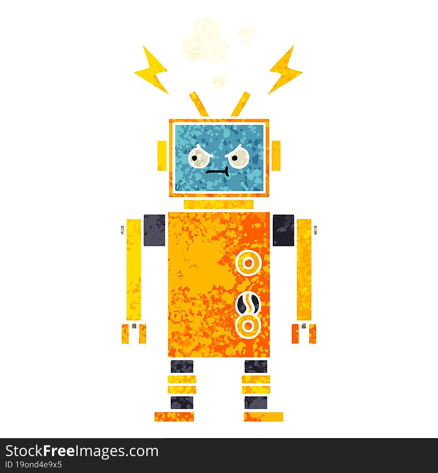 Retro Illustration Style Cartoon Malfunctioning Robot