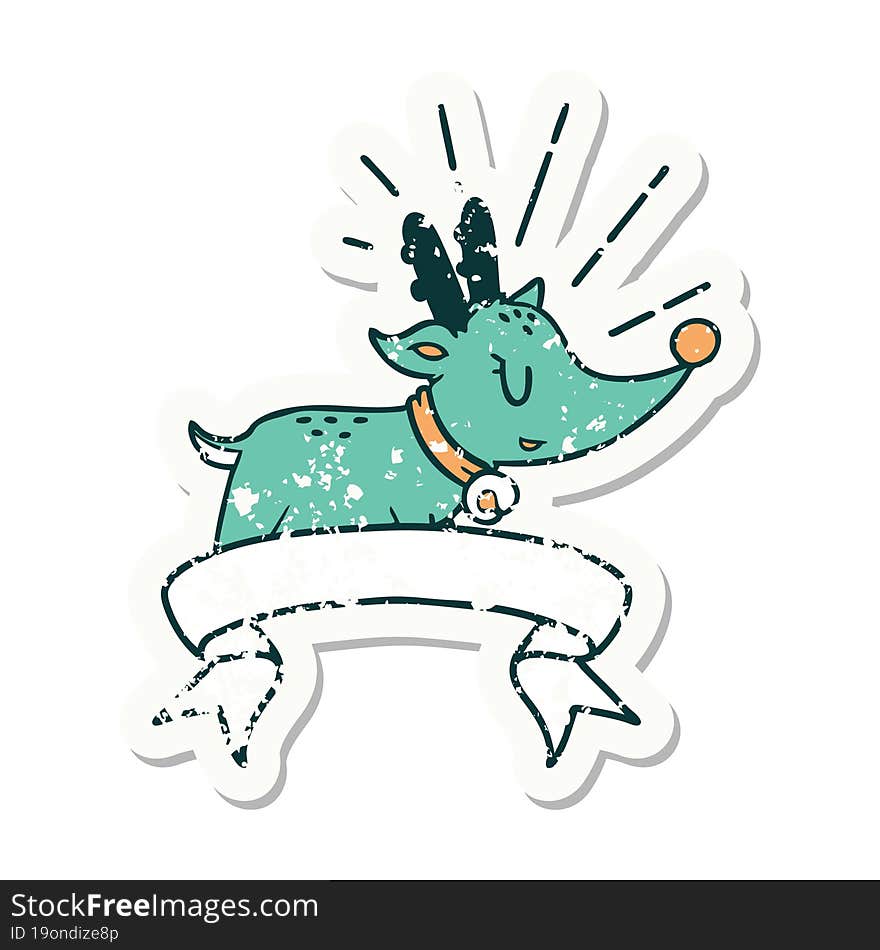 grunge sticker of tattoo style christmas reindeer