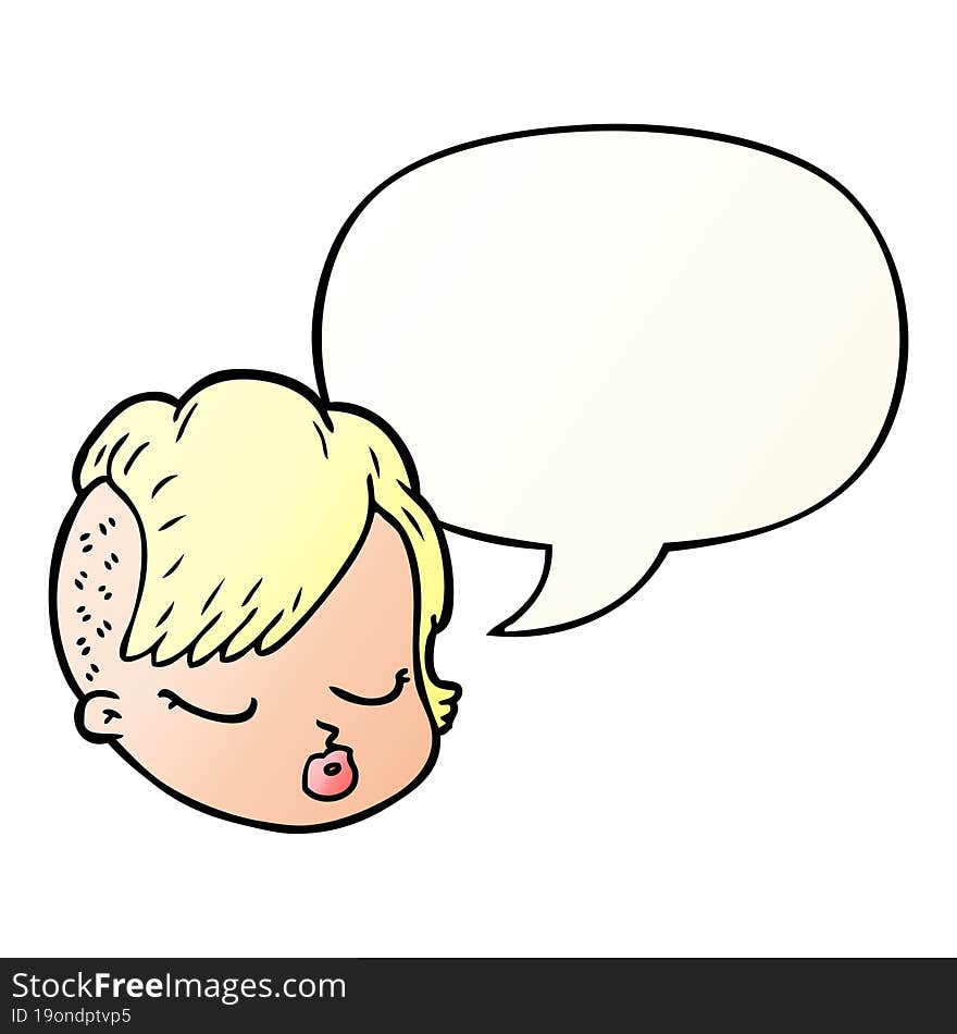 cartoon female face and speech bubble in smooth gradient style