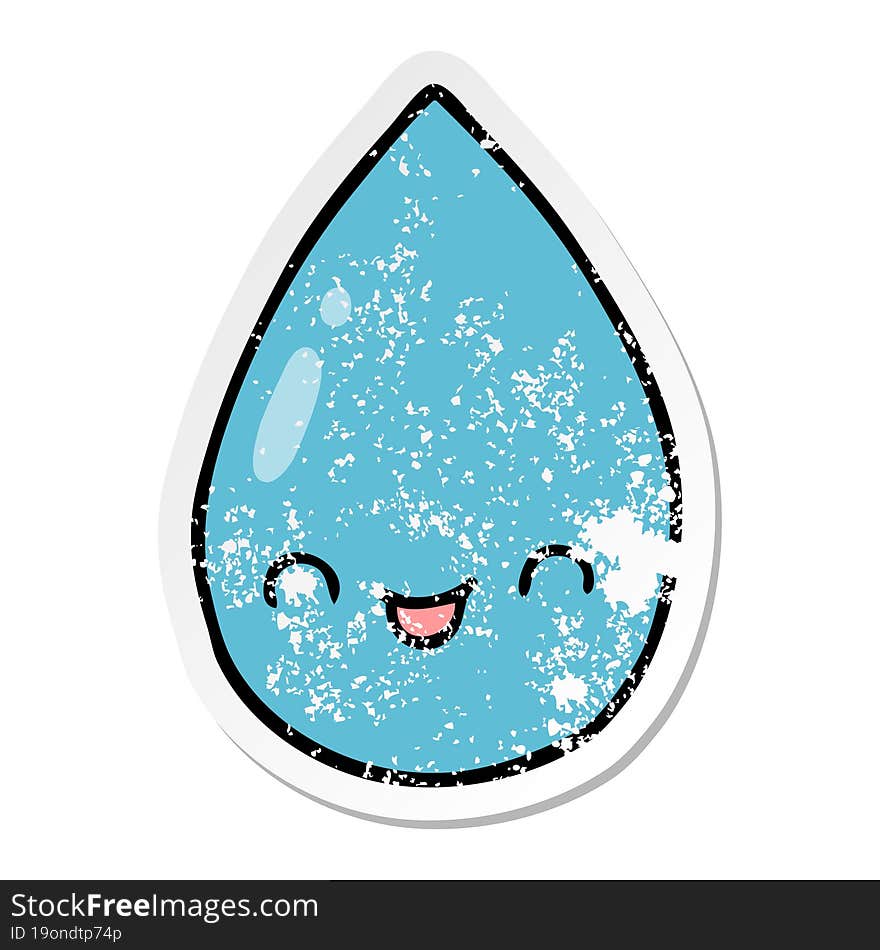 distressed sticker of a cartoon cute raindrop