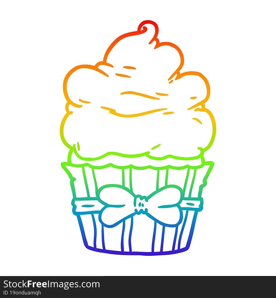 rainbow gradient line drawing cartoon fancy cupcake