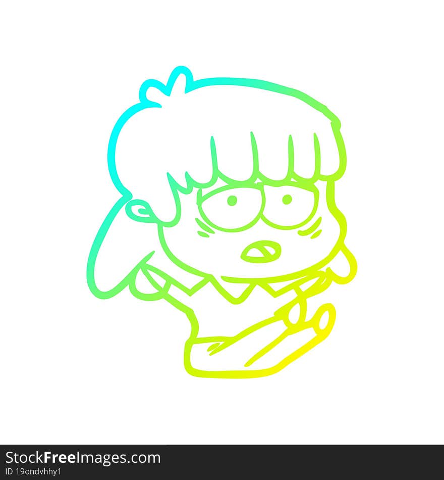 cold gradient line drawing cartoon tired woman