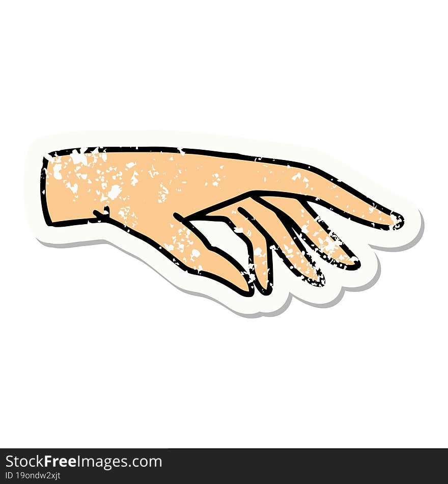 Traditional Distressed Sticker Tattoo Of A Hand