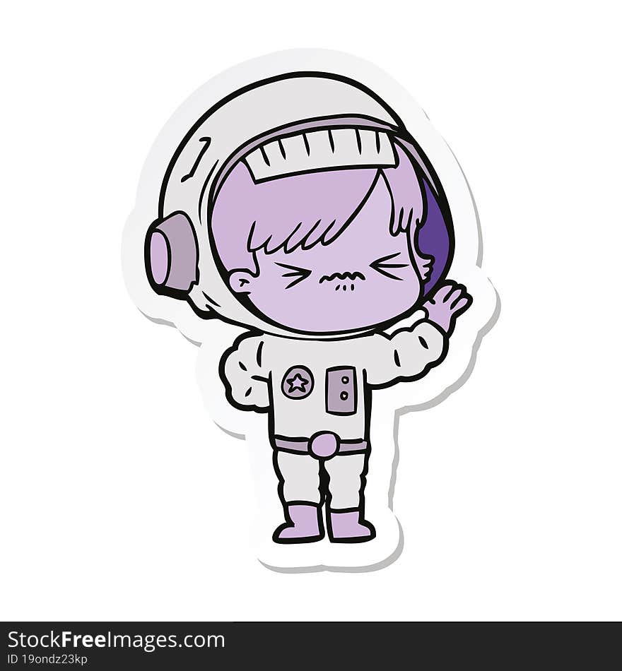 sticker of a angry cartoon space girl waving