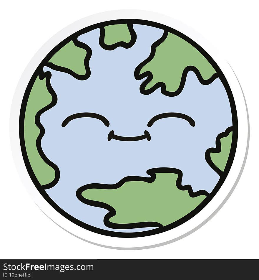 sticker of a cute cartoon planet earth