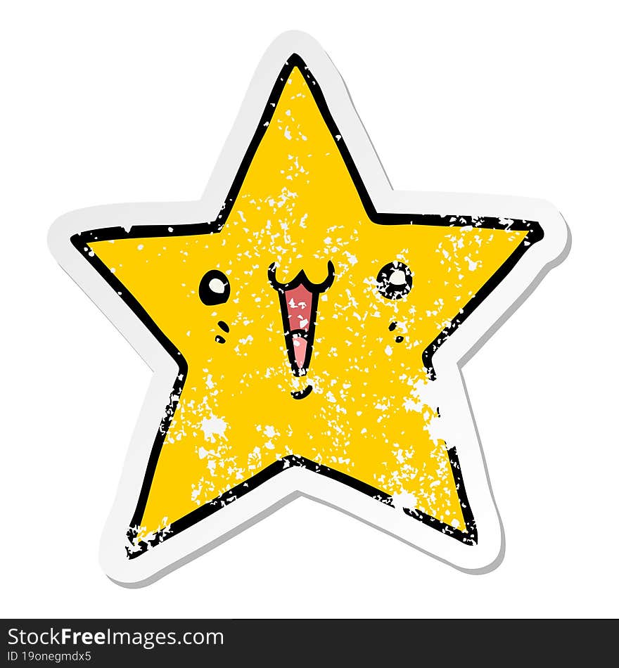 distressed sticker of a happy cartoon star