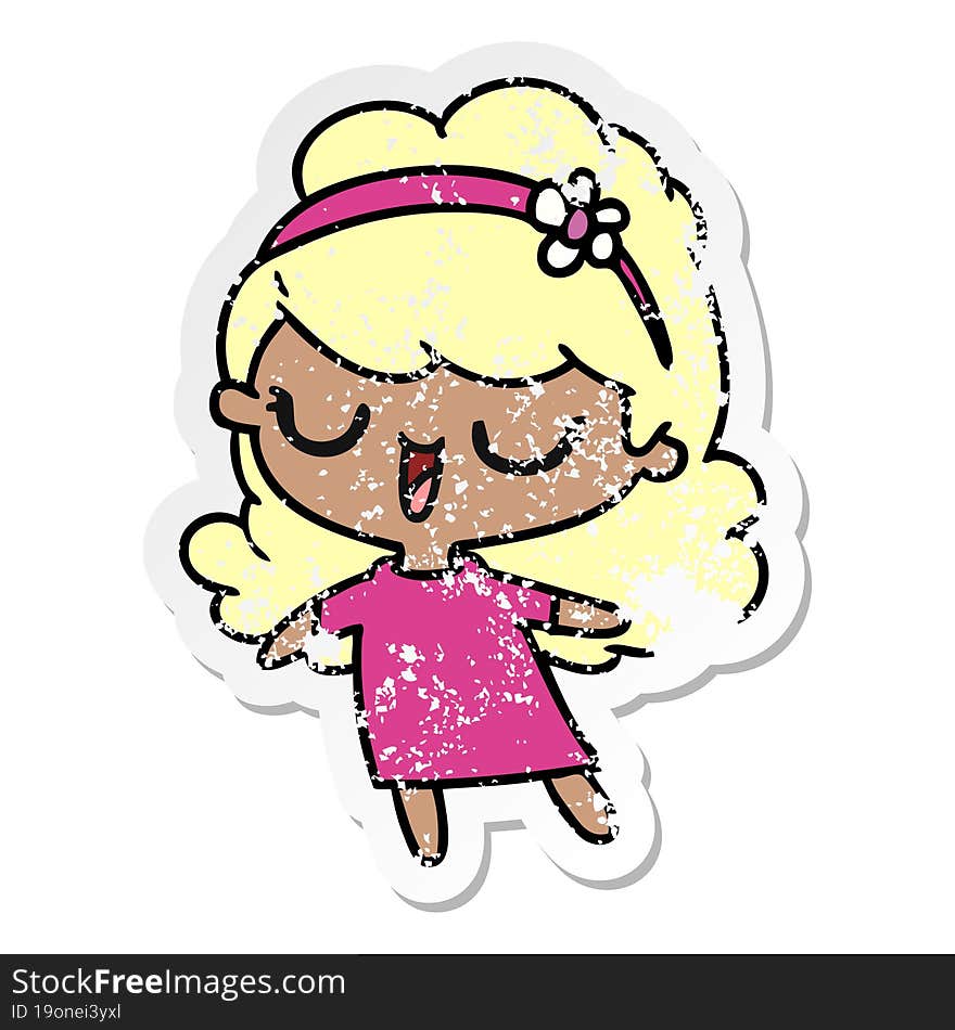 distressed sticker cartoon of cute kawaii girl