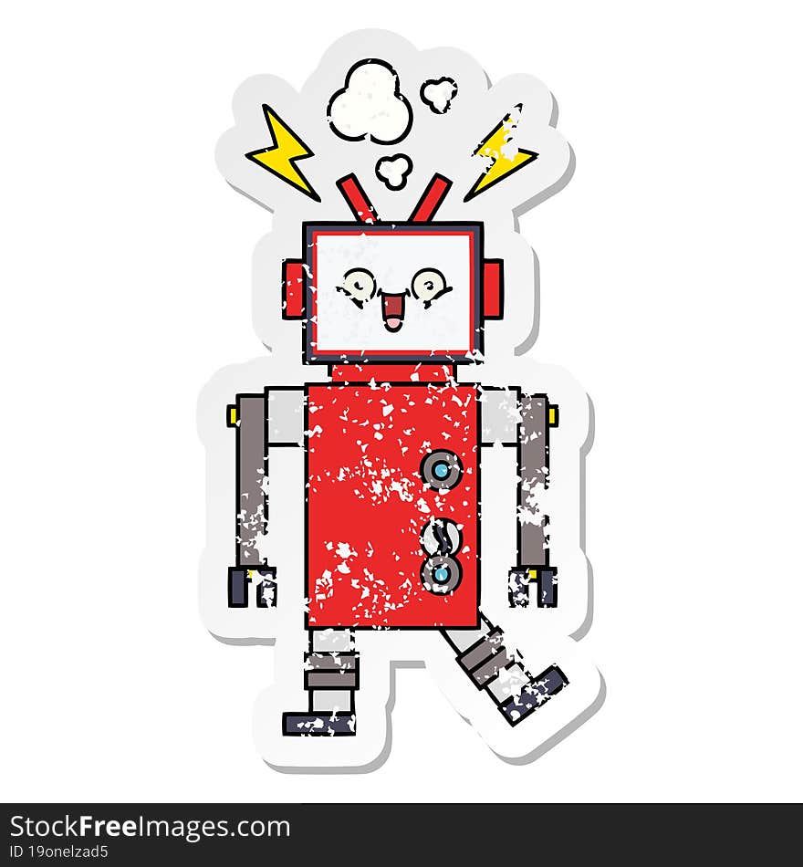 Distressed Sticker Of A Cute Cartoon Robot