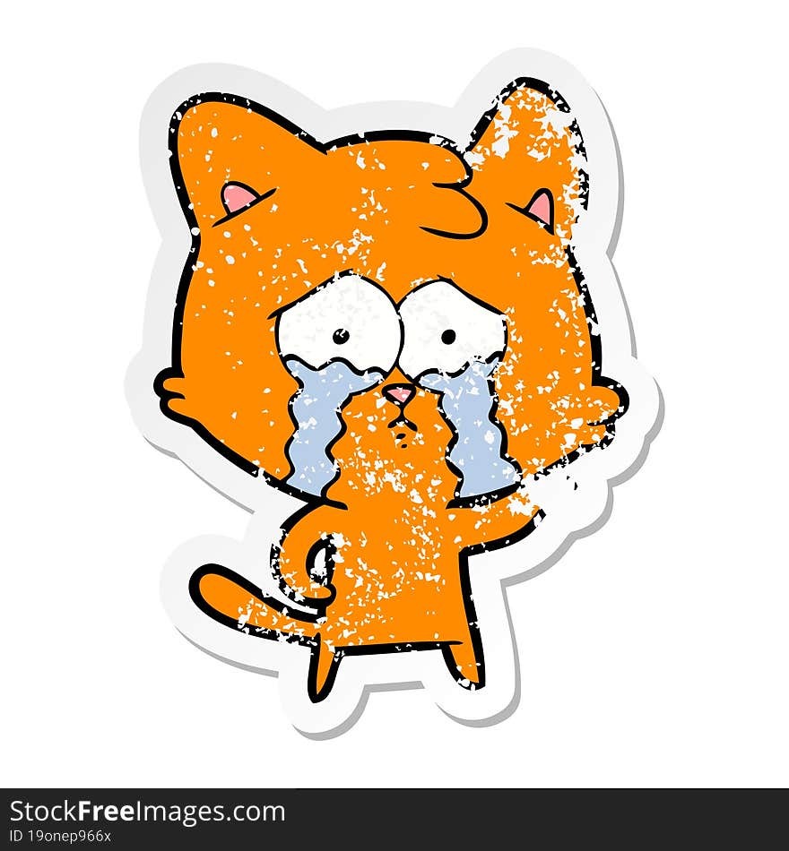 distressed sticker of a cartoon crying cat