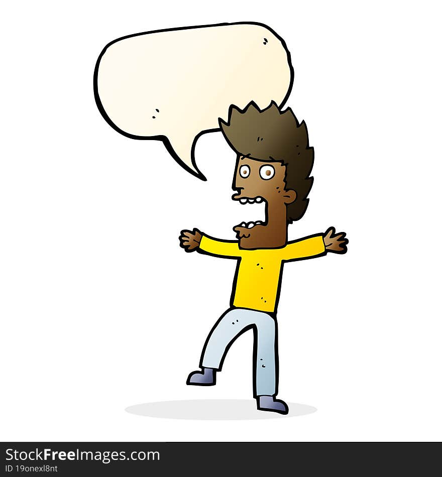 cartoon terrified man with speech bubble