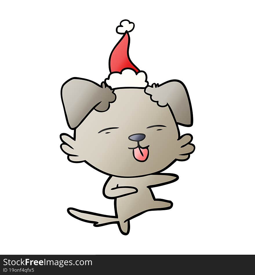 hand drawn gradient cartoon of a dog dancing wearing santa hat