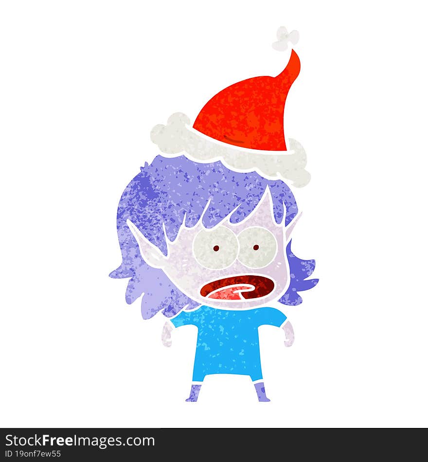 Retro Cartoon Of A Shocked Elf Girl Wearing Santa Hat