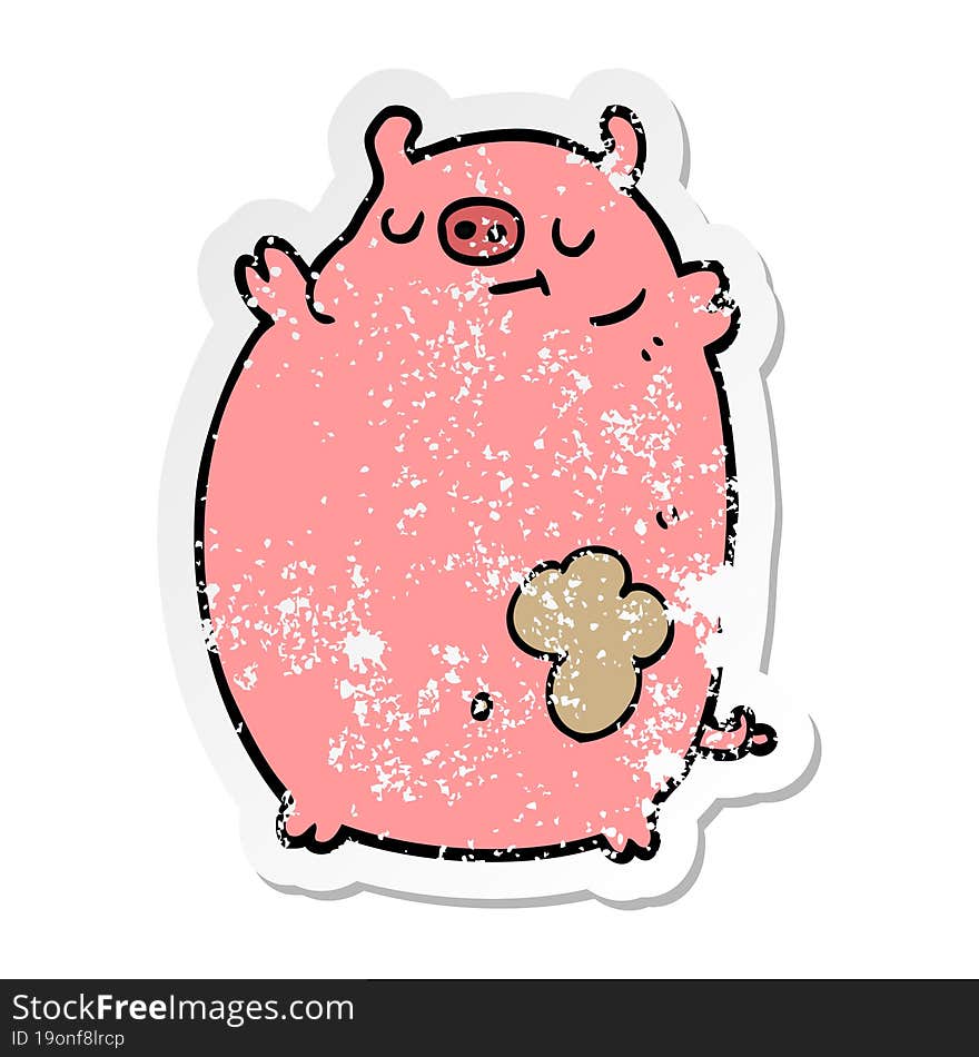 Distressed Sticker Of A Cartoon Fat Pig