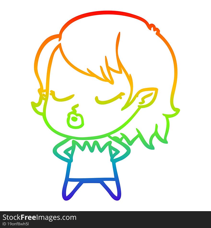 rainbow gradient line drawing cute cartoon vampire girl