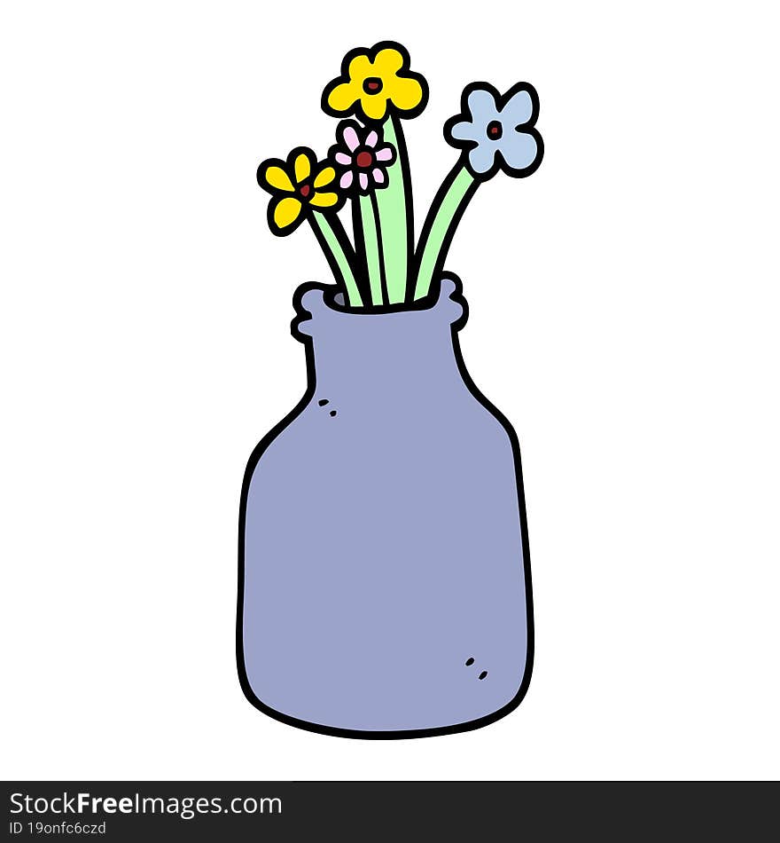 Hand Drawn Doodle Style Cartoon Flowers In Vase