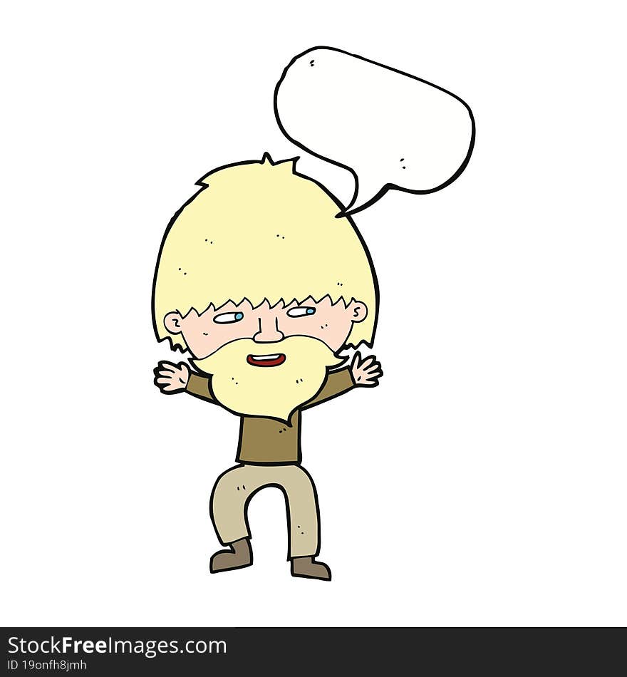 cartoon happy man with beard with speech bubble