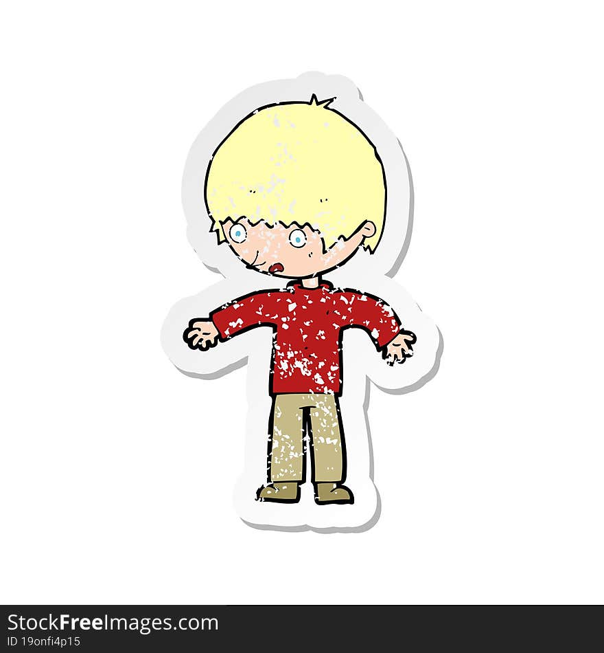 retro distressed sticker of a cartoon confused boy