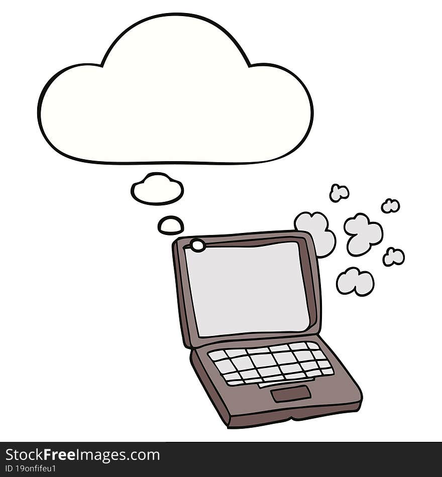 Cartoon Laptop Computer And Thought Bubble