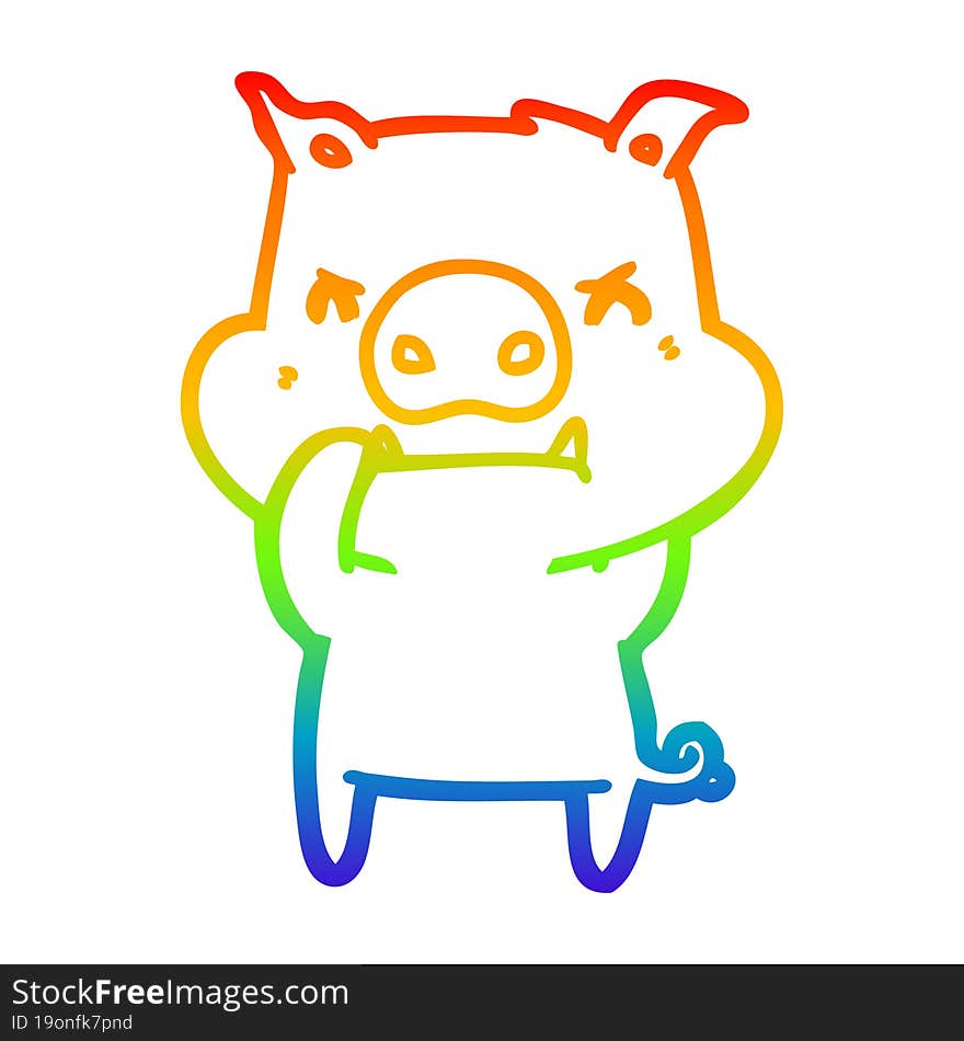 rainbow gradient line drawing angry cartoon pig