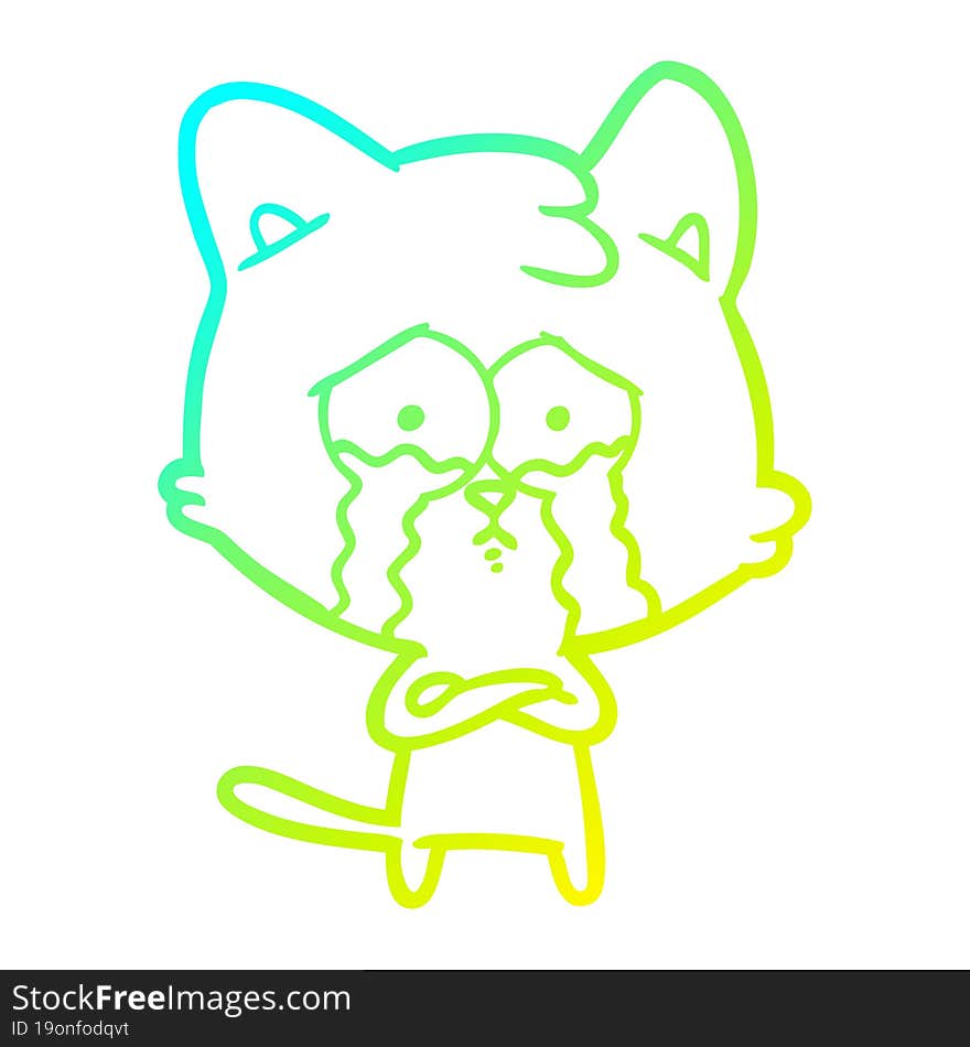 cold gradient line drawing cartoon crying cat