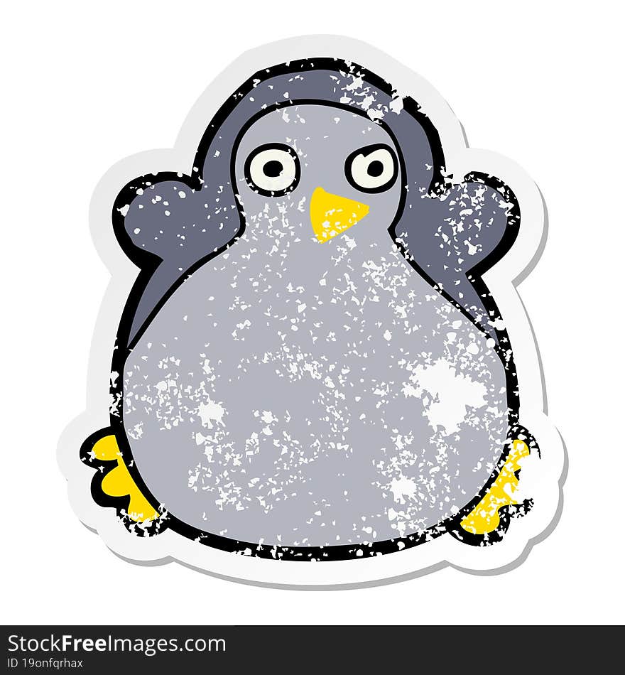 distressed sticker of a cartoon penguin