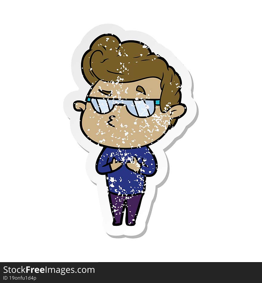 distressed sticker of a cartoon cool guy