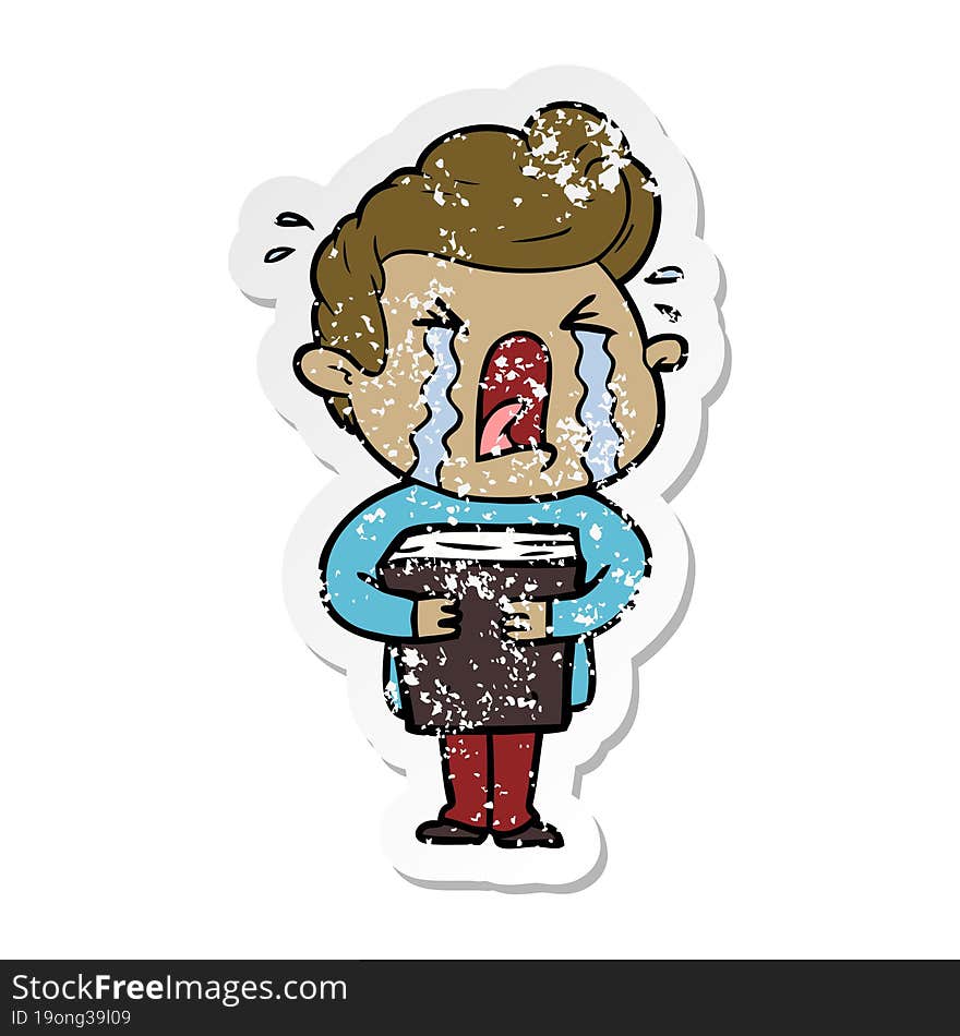 Distressed Sticker Of A Cartoon Crying Man