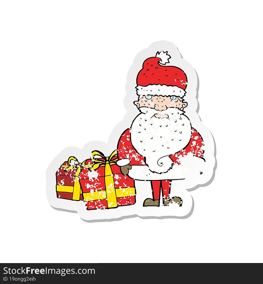 retro distressed sticker of a cartoon santa claus