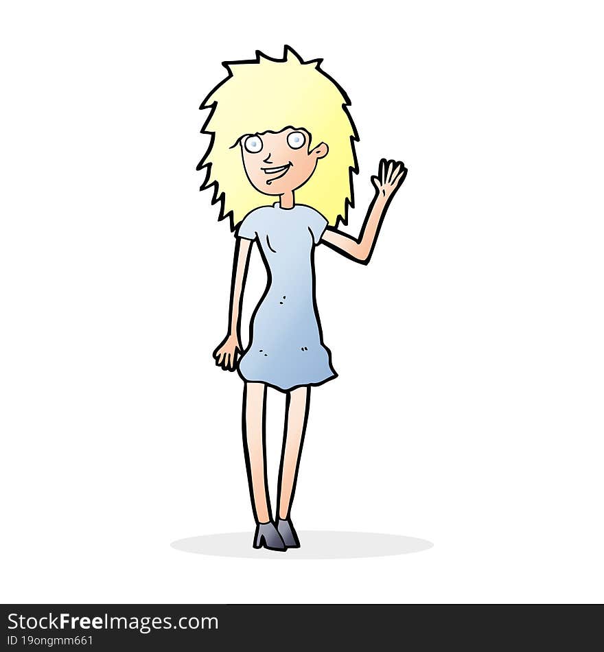 cartoon happy woman waving