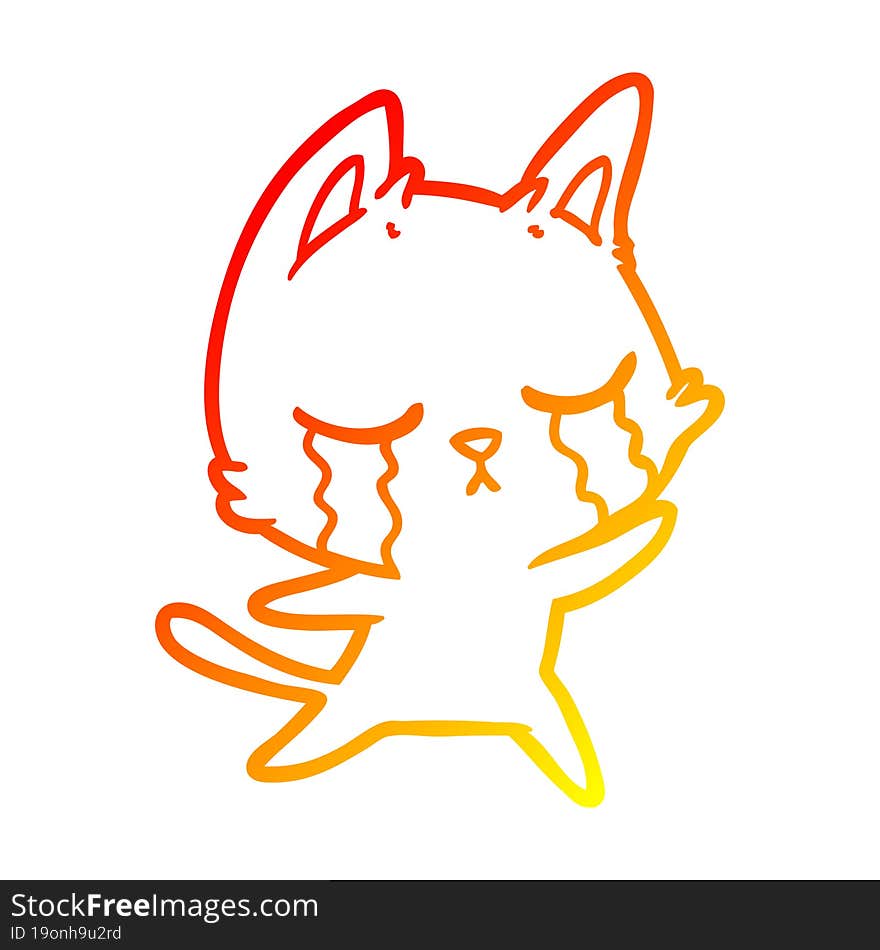 warm gradient line drawing crying cartoon cat