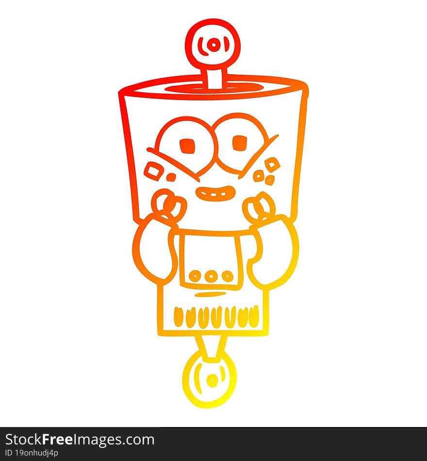 warm gradient line drawing of a happy cartoon robot