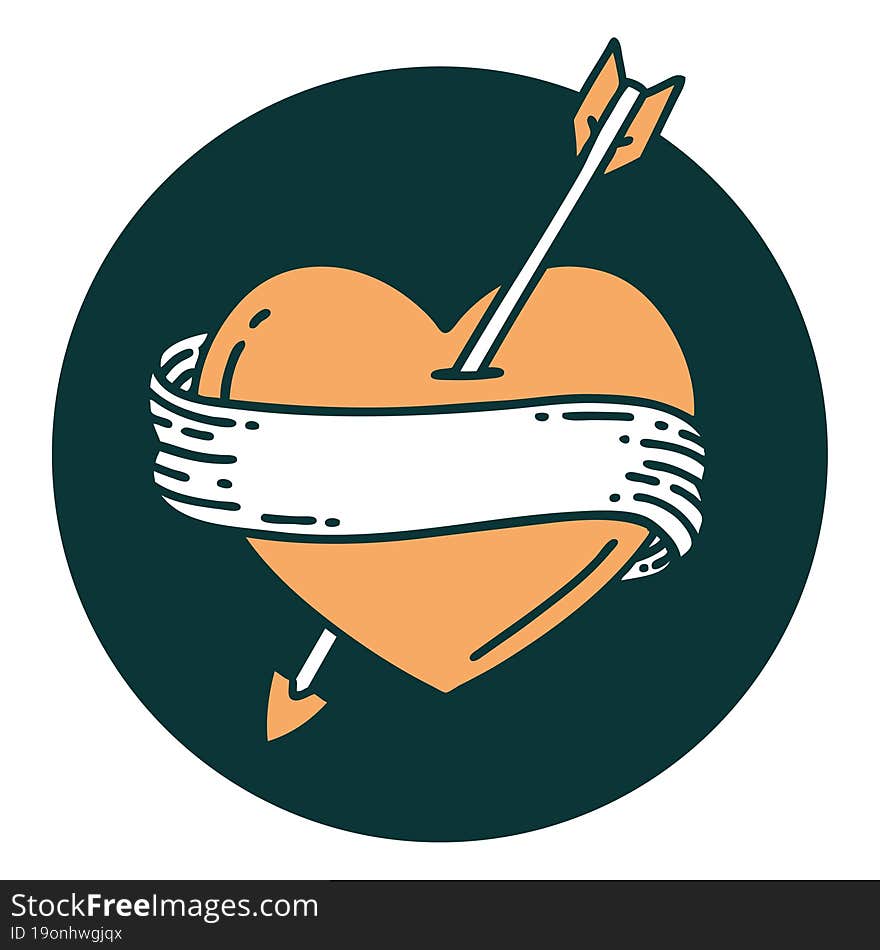 tattoo style icon of an arrow heart and banner