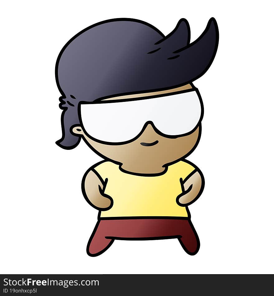 gradient cartoon illustration kawaii kid with shades. gradient cartoon illustration kawaii kid with shades