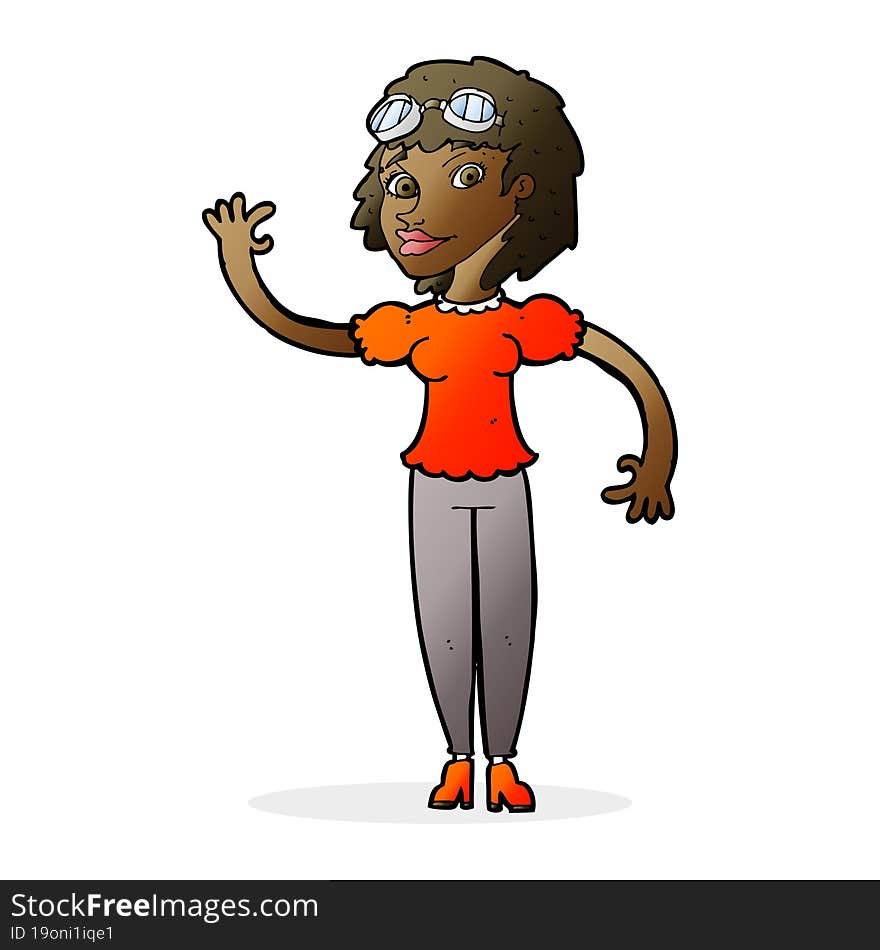 cartoon pilot woman waving