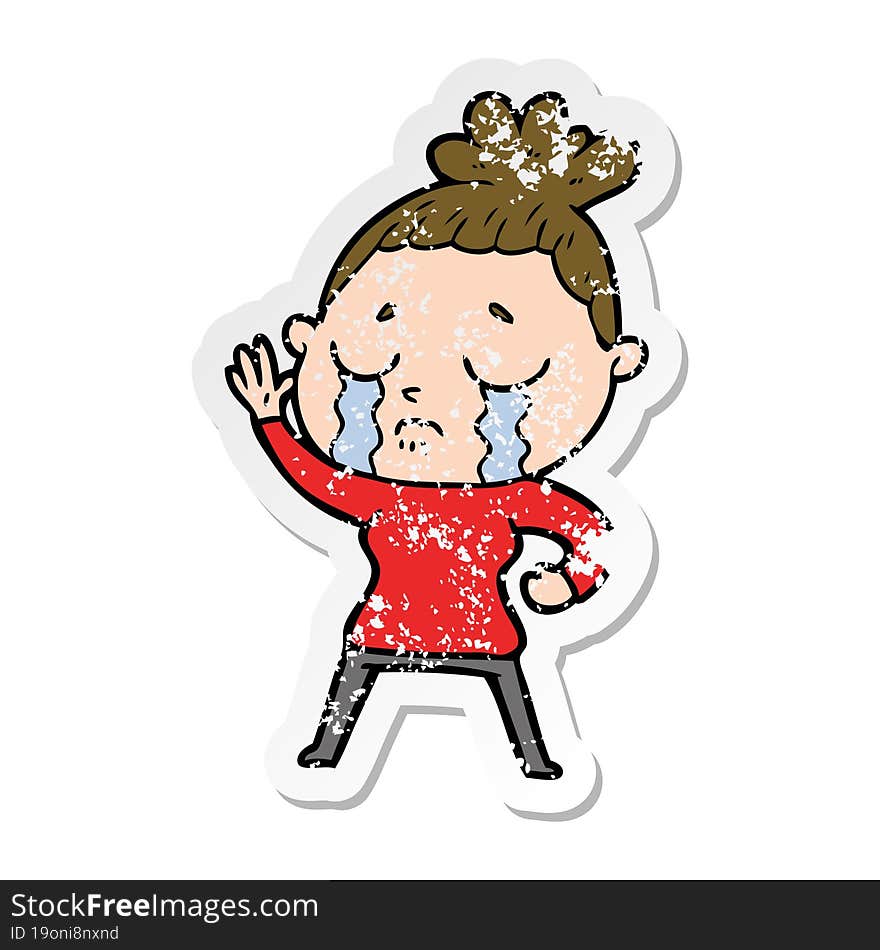 Distressed Sticker Of A Cartoon Crying Woman