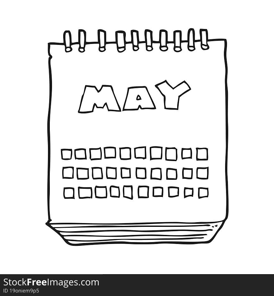 black and white cartoon calendar showing month of may