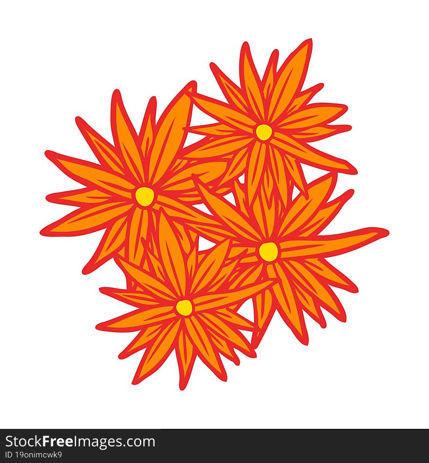 flat color style cartoon bright flowers