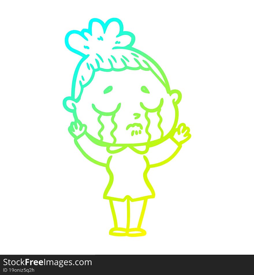 cold gradient line drawing of a cartoon crying woman