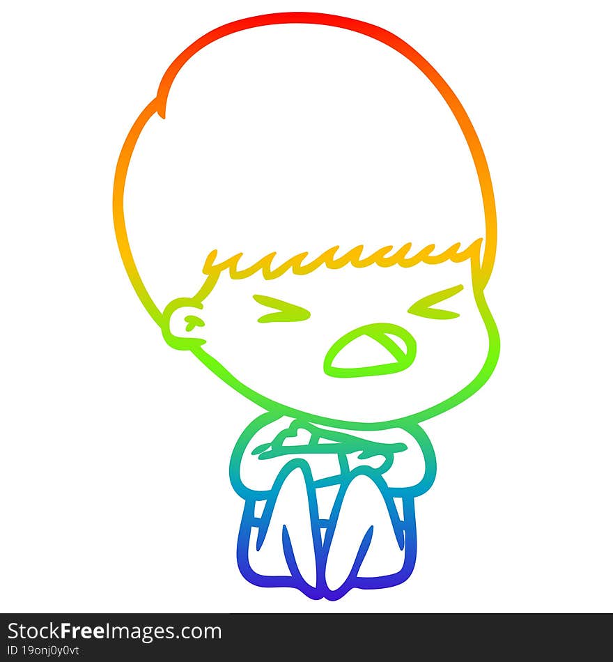 rainbow gradient line drawing cartoon stressed man