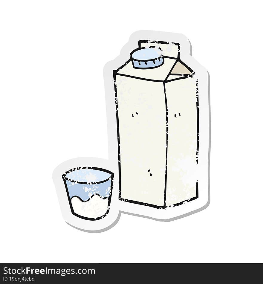 retro distressed sticker of a cartoon milk carton