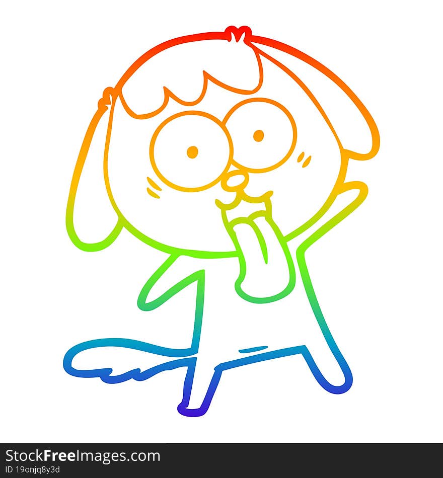 rainbow gradient line drawing of a cute cartoon dog