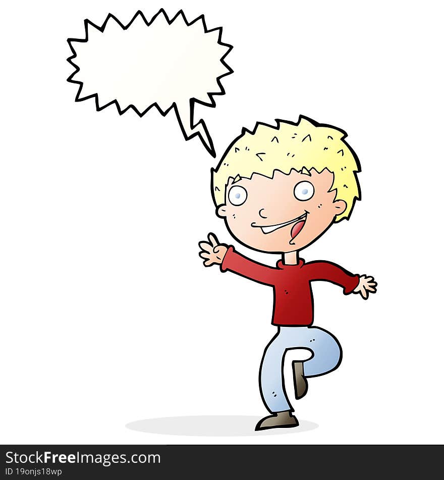 cartoon excited boy with speech bubble