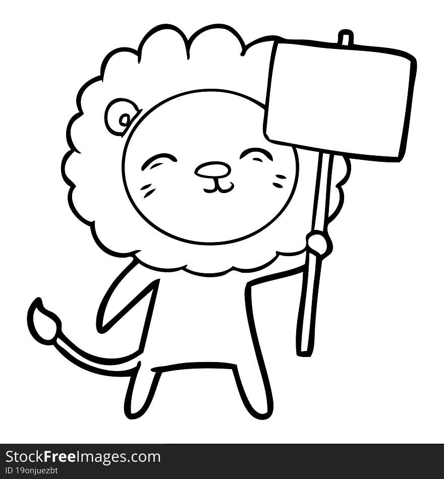 cartoon lion with protest sign. cartoon lion with protest sign