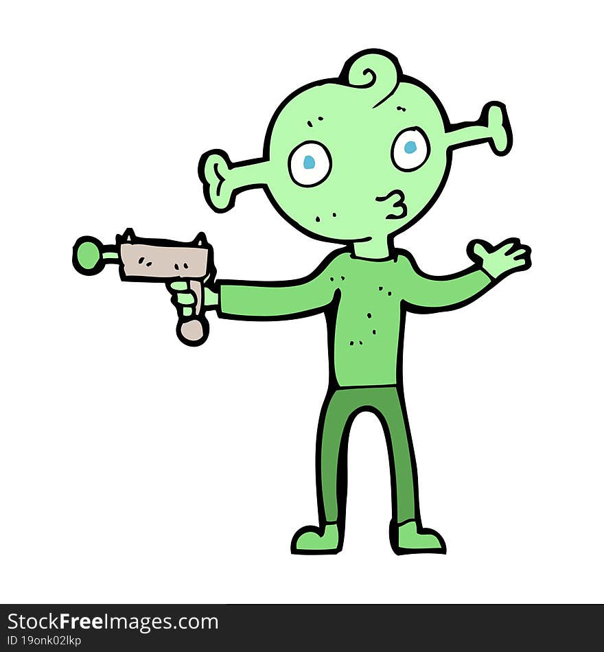 cartoon alien with ray gun