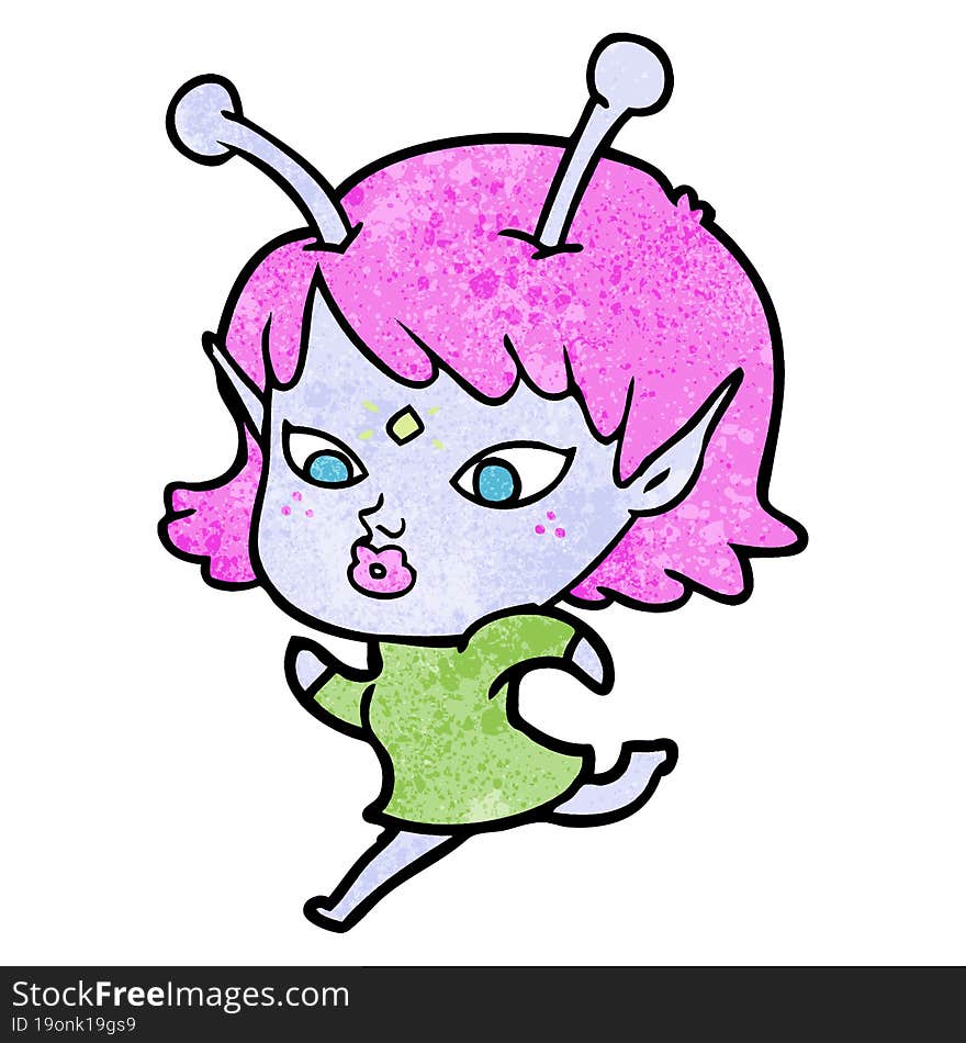 pretty cartoon alien girl running. pretty cartoon alien girl running