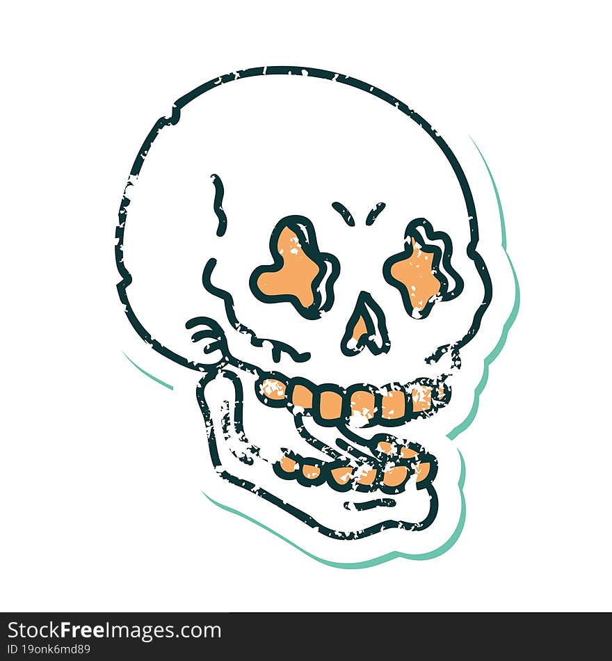 distressed sticker tattoo style icon of a skull